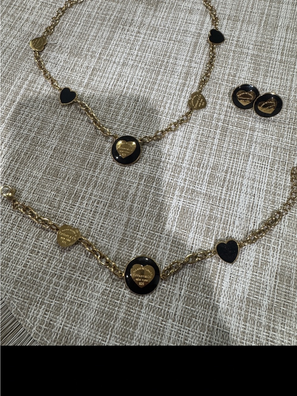 Gold Chain Bracelet with Black Enamel Round Medallion